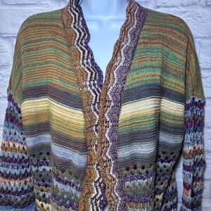Soft Surroundings Size Large Albi Open Crochet Multicolor Long Sweater Cardigan